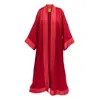 Janara Jones Women's Red / Pink / Purple Red Fuchsia Cuffs Satin Long Abaya Kaftan In Red/pink/purple