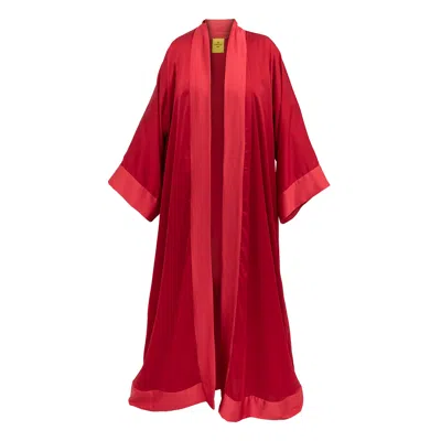 Janara Jones Women's Red / Pink / Purple Red Fuchsia Cuffs Satin Long Abaya Kaftan In Red/pink/purple