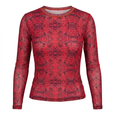 Janara Jones Women's Red Snakes Print Mesh Tsara Top