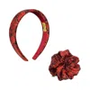 Janara Jones Women's Red Snakes Print Satin Headband And Scrunchie Set In Red