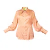 Janara Jones Women's Rose Gold / Yellow / Orange Apricot Satin Long Sleeve Large Collar Blouse In Rose Gold/yellow/orange