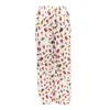 Janara Jones Women's White Fishing Flies Print Satin Wide-leg Trousers In White