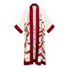 Janara Jones Women's White Red Dragonfly Satin Long Abaya Kaftan In White