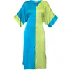 Janara Jones Women's Yellow Blue Satin Maxi Dress In Blue