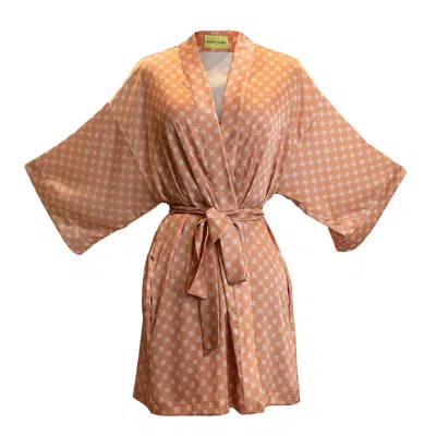 Janara Jones Women's Yellow / Orange Apricot Satin Long Sleeve Short Robe In Brown