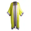 Janara Jones Women's Yellow / Orange / Neutrals Yellow Lavender Cuffs Satin Long Abaya Kaftan In Yellow/orange