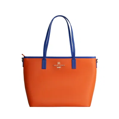 Janara Jones Women's Yellow / Orange Orange Tote Bag With Blue Handles
