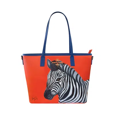 Janara Jones Women's Zeebra Hand Painted Orange Tote Bag