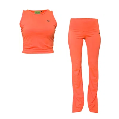 Janara Jones Yellow / Orange Neon Orange Stretchy Sport Matching Set With Flare Trousers In Multi
