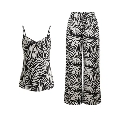 Janara Jones Zebra Print Satin Camilla Set In Black