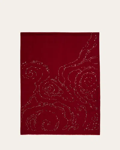 Janavi India Celestial Shine Embroidered Wool Shawl In Burgundy