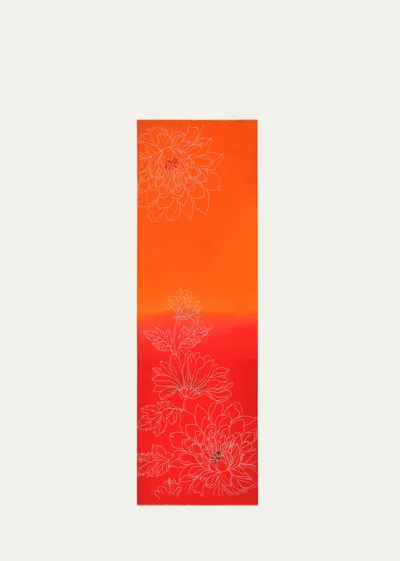 Janavi India Dahlia Line Art Merino Wool Scarf In Redorange Combo