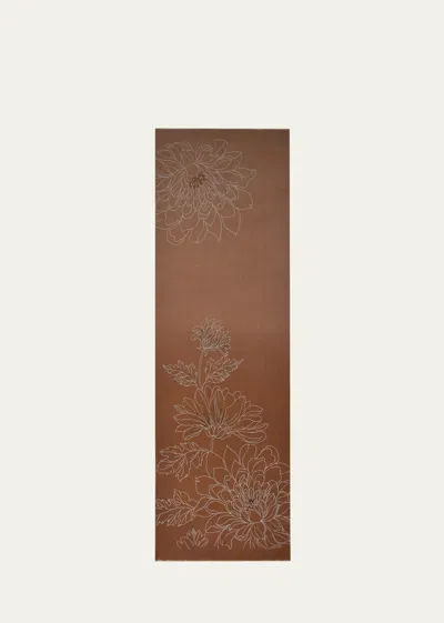 Janavi India Dahlia Line Art Merino Wool Scarf In Toasted Coconut