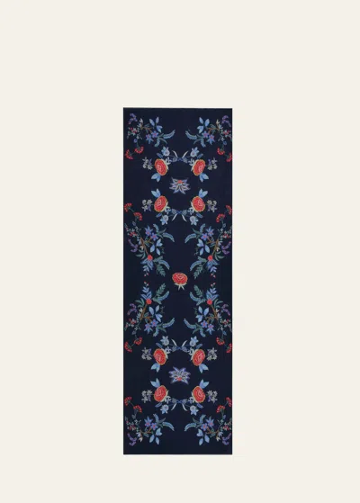 Janavi India Embroidered Floral Cashmere & Silk Scarf In Navy Blazer