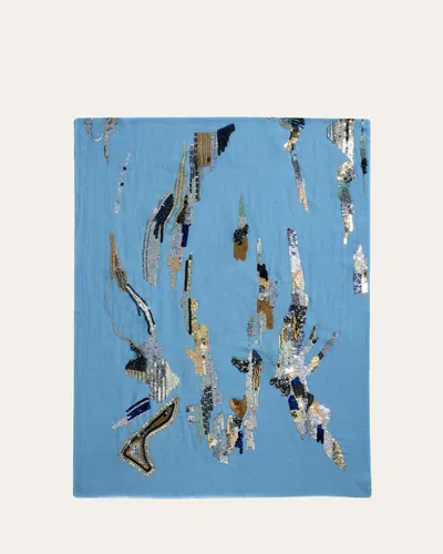 Janavi India Galactic Legacy Sequin-embroidered Merino Wool Scarf In Blue