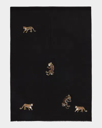 Janavi India Glamour Safari Embroidered Merino Wool Scarf In Multi