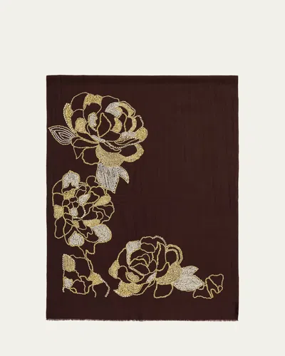 Janavi India Glow Blossom Embroidered Merino Wool Wrap In Brown