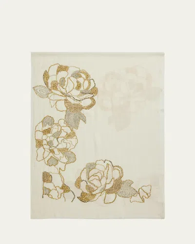 Janavi India Glow Blossom Embroidered Merino Wool Wrap In White