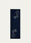 Janavi India Marina Beaded Merino Wool Scarf In Navy Blazer