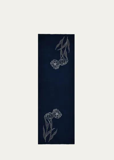 Janavi India Marina Beaded Merino Wool Scarf In Navy Blazer