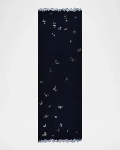 Janavi India Midnight Flutter Cashmere Scarf In Blue