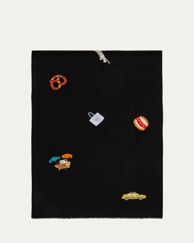 Janavi India New York Motif 7 Merino Wool Scarf In Black