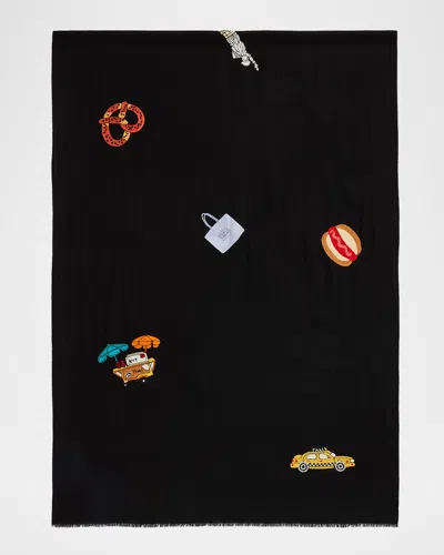 Janavi India New York Motif 7 Merino Wool Scarf In Black