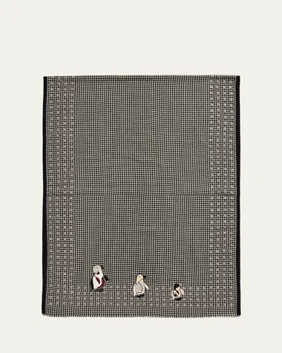 Janavi India Polka Penguin Embroidered Cashmere Shawl In Black