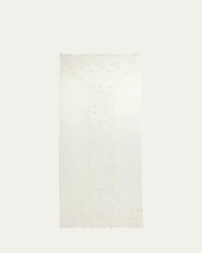 Janavi India Rose Embroidered Cashmere Scarf In Ivory