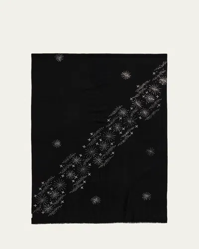 Janavi India The Starry Glow Crystal-embroidered Merino Wool Scarf In Black