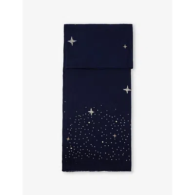 Janavi India Womens Galactic Rhinestone-embellished Wool Scarf Peacoat
