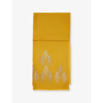 Janavi India Womens Shining Art Rhinestone-embellished Cashmere Scarf Ochre