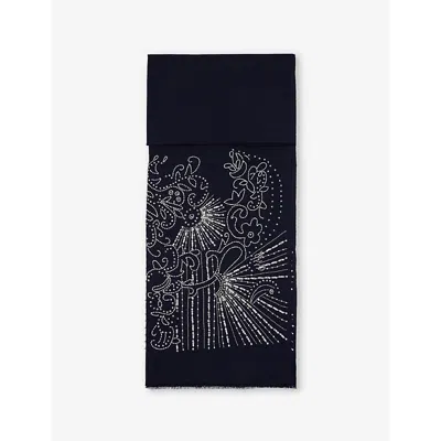 Janavi India Womens  Pearl Art Rhinestone-embellished Merino Wool Scarf In Navy