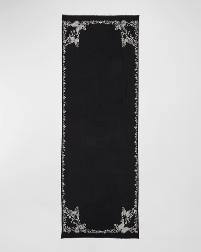 Janavi Pearly Butterfly Merino Wool Scarf In Black