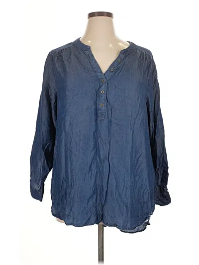 Pre-owned Jane And Delancey 3/4 Sleeve Button Down Shirt In Blue