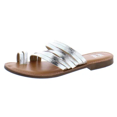 Jane And The Shoe Zahra Womens Faux Leather Toe Loop Flat Sandals In Silver