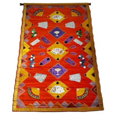 Pre-owned Jane Ashley 1950 To 60s Wall Hanging Tapestry, Hand Executed Art, "casino"  In Red