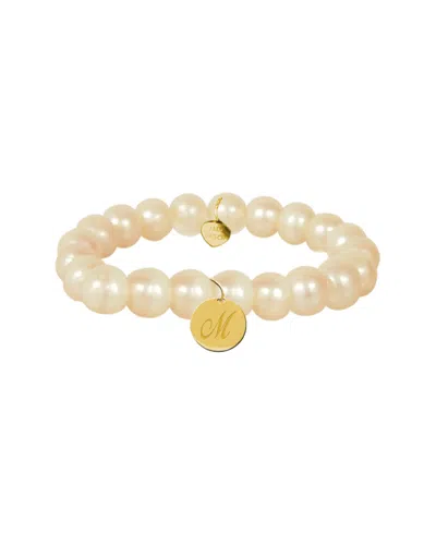 Jane Basch 14k 9-11mm Pearl Initial Stretch Bracelet (a-z) In Multicolor