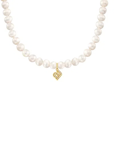 JANE BASCH JANE BASCH 14K DIAMOND & 6-8MM PEARL INITIAL NECKLACE