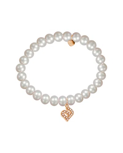 JANE BASCH JANE BASCH 14K ROSE GOLD DIAMOND & 6MM PEARL INITIAL STRETCH BRACELET (A-Z)