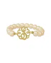Jane Basch 22k Over Silver Lace 9.5-10mm Pearl Initial Stretch Bracelet (a-z) In Multicolor