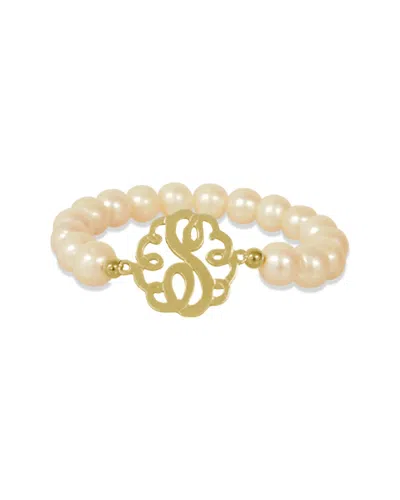 JANE BASCH JANE BASCH 22K OVER SILVER LACE 9.5-10MM PEARL INITIAL STRETCH BRACELET (A-Z)