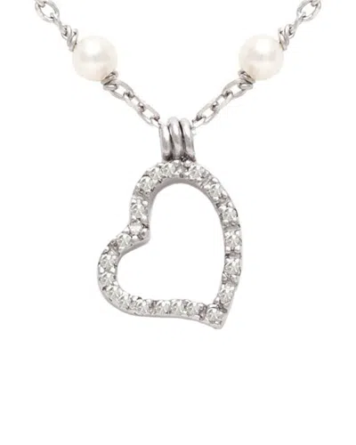 Jane Basch Silver 0.12 Ct. Tw. Diamond 2mm Pearl Heart Necklace