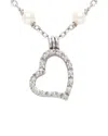 Jane Basch Silver 0.12 Ct. Tw. Diamond 2mm Pearl Heart Necklace