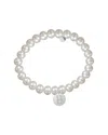 Jane Basch Silver Diamond & 6mm Pearl Initial Stretch Bracelet (a-z) In Multicolor