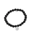Jane Basch Silver Diamond & Onyx Initial Stretch Bracelet (a-z) In Pink