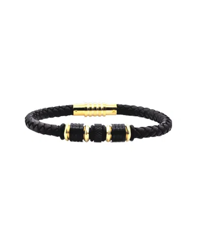 Jane Basch Steel Leather Bead Bracelet In Black