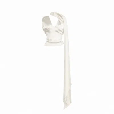 Jane Gala Women's Neutrals Ivory Silk Multi-way Draped Blouse In White