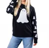 Jane Marie Boo! Crew Sweatshirt In Black In Animal Print