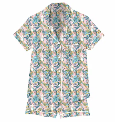 Jane Marie Women's Silky Satin Pajama Short Set In Paradise Palm Silk In Multi